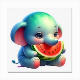 Cute Elephant Eating Watermelon Canvas Print