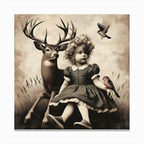 Little Girl And Deer Canvas Print