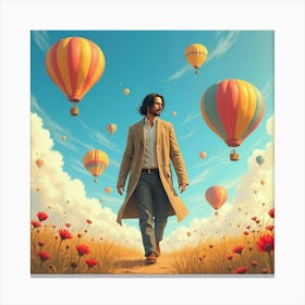 Keanu Reeves In A Dreamy Watercolor World Of Colorful Hot Air Balloons 1 Canvas Print