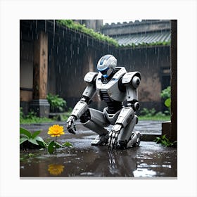 Robot In The Rain Canvas Print