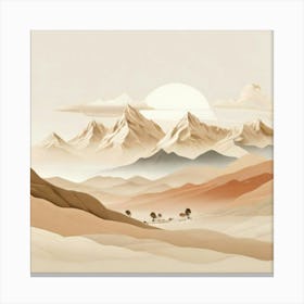 Landscape With mountain range beige 1 Canvas Print