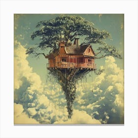 Vintage Art Of A Tree House Floating In The Sky Among Lots Of Clouds 23740056 (1) Canvas Print