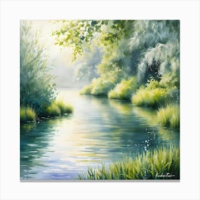 An Impressionist Style Watercolor Oil Painting Of A Tranquil Pond 7 Canvas Print