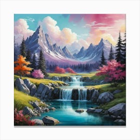 Waterfalls In The Mountains Canvas Print