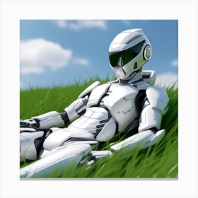 Robot Laying In The Grass 5 Canvas Print