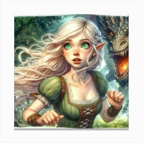 Elf And Dragon Canvas Print