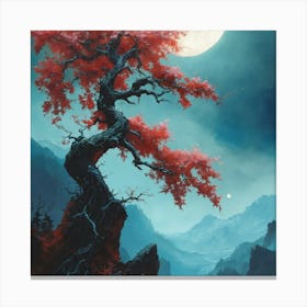 Red Tree In The Moonlight Canvas Print