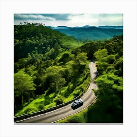 Treetop Car Scenic Tour Tourism Country Rural Green Zigzag Drive Road Background Topview (4) Canvas Print