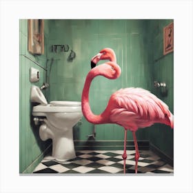 Flamingo In Bathroom 3 Canvas Print