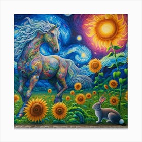 Horse And Sunflowers Canvas Print