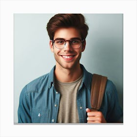 Young Man With Glasses And Backpack Canvas Print