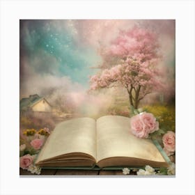 Open Book With Flowers 1 Canvas Print
