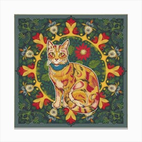 Cat In Floral Pattern Canvas Print