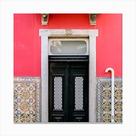The Black Door With The Pink Wall Portugal Square Canvas Print