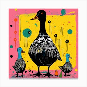 Sunset Linocut Style Duckling  3 Canvas Print