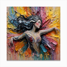 Abstract Of Impressionistic of a Graceful Woman with Vibrant Colors and Textured Brushstrokes Canvas Print