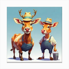 Two Deer In Overalls Canvas Print