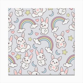 Seamless Pattern With Cute Rabbit Character Canvas Print