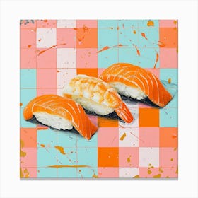 Nigiri Sushi Checkerboard Background 2 Canvas Print