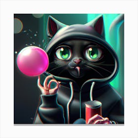 Black Cat With Bubble Gum Canvas Print