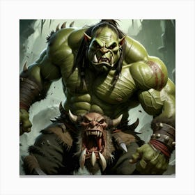Orc Warrior Fantasy Brutal Savage Strong Aggressive Tribal Barbaric Fierce Monster Green (2) Canvas Print