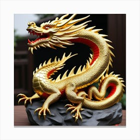 Dragon Dorado Sentado En Piedra De Piedra De Carbon Canvas Print