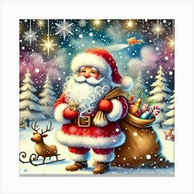 Santa Claus Christmas Painting In Magical Christmas Night Unique Christmas Decor Canvas Print