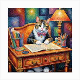 Cat At The Desk 4 Canvas Print