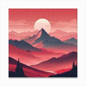 Misty mountains background in red tone 21 Canvas Print