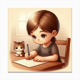 Little Girl Writing Canvas Print