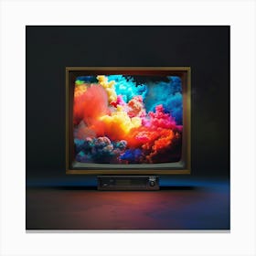 Tv Set With Colorful Smoke Canvas Print