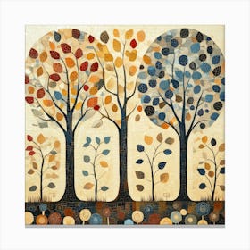 Folk Art Style Mosaic Trees 3 Canvas Print