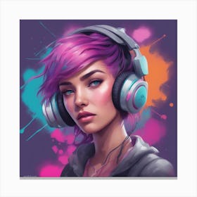 Girl With Purple Hair And Headphones Canvas Print