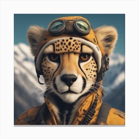 Close Up Portrait, Anthropomorphic Cheetah Mountaneer Wearing An Expedition Outfit, In The Himalayas Canvas Print