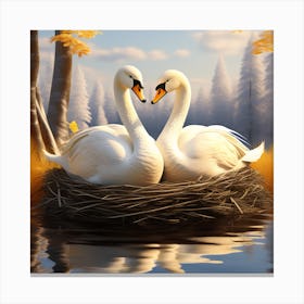 Swans In Nest Canvas Print
