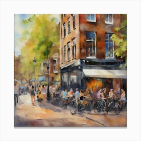 Amsterdam Cafe.Amsterdam city.summer. Cafes. Passersby, sidewalks. Oil colors. 5 Canvas Print