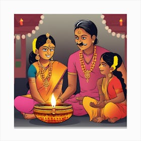 Indian Family Celebrating Diwali Canvas Print
