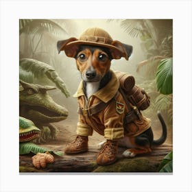 Terrier dressed as a jungle explorer 2 Canvas Print