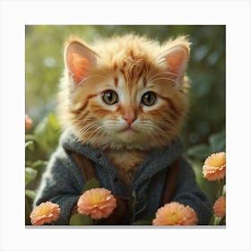 Cat In Flowers Canvas Print