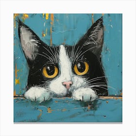 Peekaboo Cat Peeking Over The Fence Canvas Print