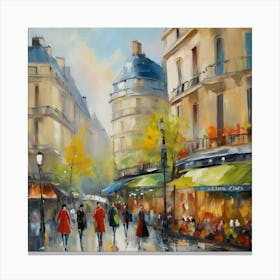 Paris Street Scene.City of Paris. Cafes. Passersby, sidewalks. Oil colours.13 Canvas Print