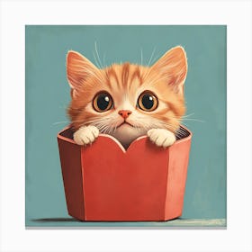 Cute Cat Peeking from Heart Gift Box 7 Canvas Print