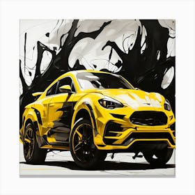 Ford Gt Modern SUV in Motion Yellow Ink Splash Sumi-e Car Painting Canvas Print