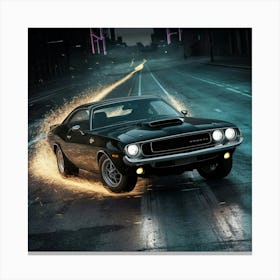 Dodge Challenger At Night Canvas Print