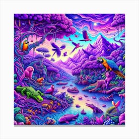 Purple Wildlife Paradise Canvas Print