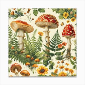 Mushrooms And Ferns Canvas Print