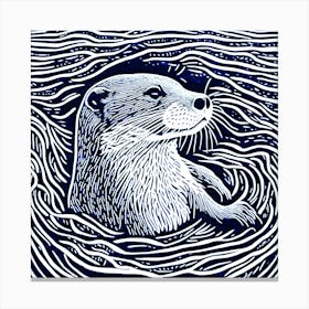 Otter Print Linocut 1 Canvas Print