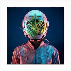 Firefly Futuristic Helmet Portrait With Glowing Plant And Floral Shirt 10588 Canvas Print