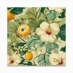 Seamless Pattern With Oranges And Flowers 1 Canvas Print