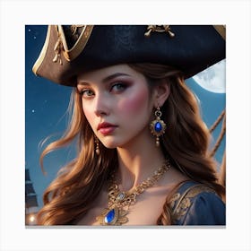 Portrait Of A Girl In A Pirate Hat Canvas Print